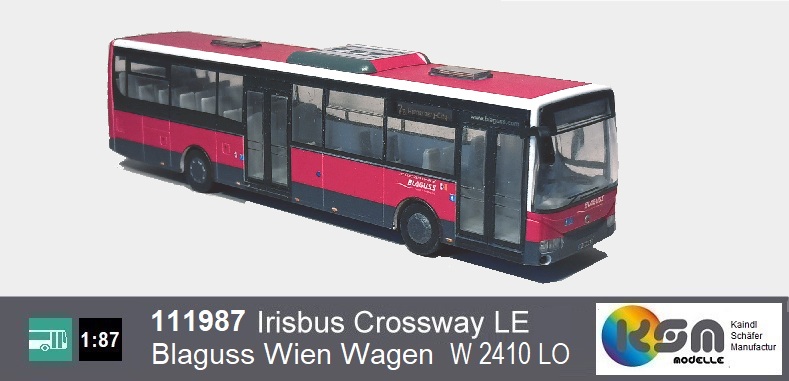 111987 - IVECOIrisbus Crossway LE Fa. Blaguss Wien W 2410 LO - Linienbus, public bus, bus public, autobus, Modellbus - Scale 1:87