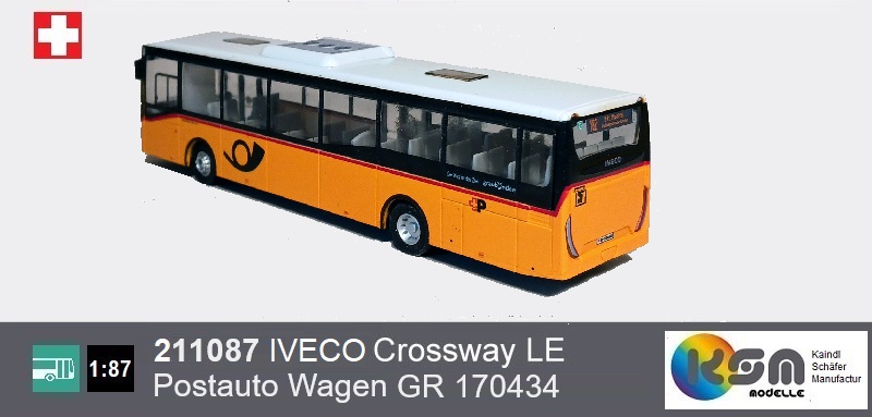 2110787  IVECO Crossway LE Postauto Schweiz Graubünden GR 170434 - Busmodell2  1:87