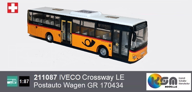 2110787  IVECO Crossway LE Postauto Schweiz Graubünden GR 170434 - Busmodell1  1:87